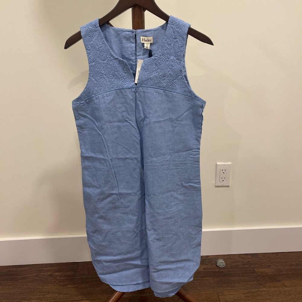 Hatley Embroidered Paisley Notch Neck A-Line Dress, Blue, Size S